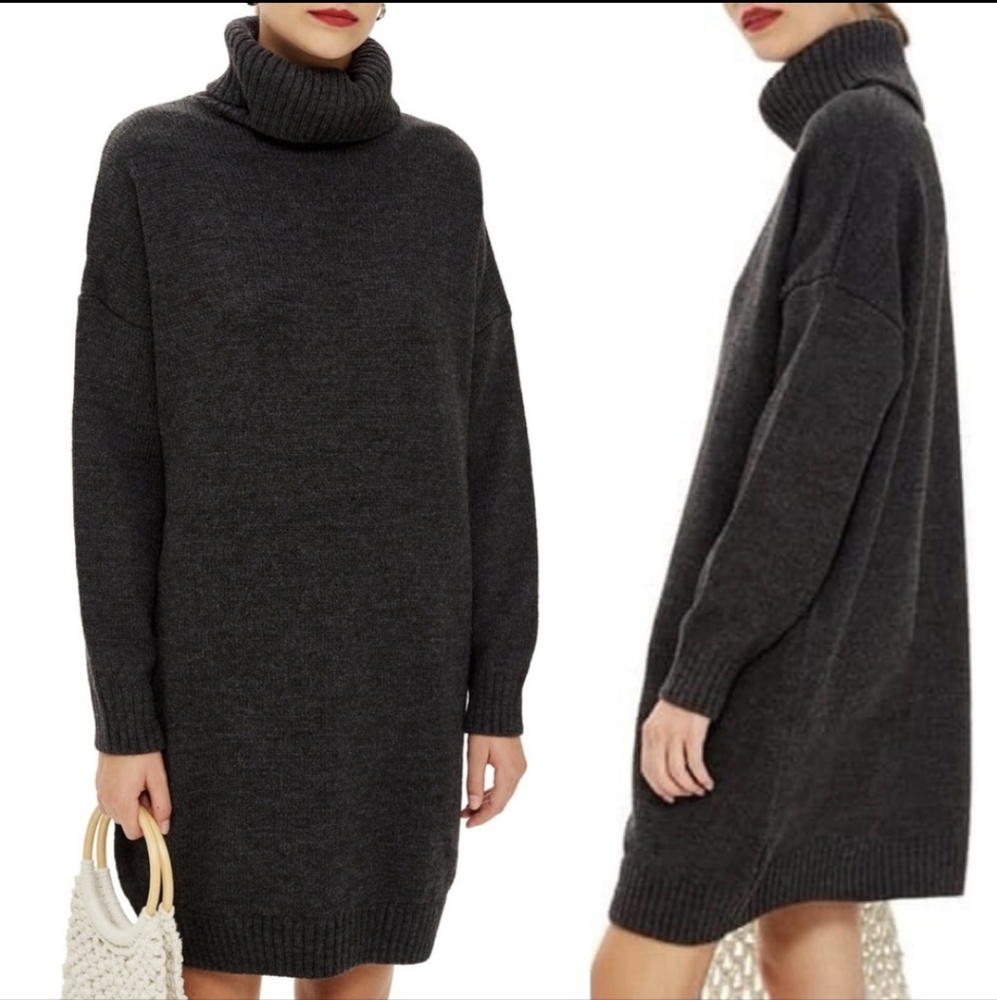 TOPSHOP Gray Turtleneck Sweater Dress